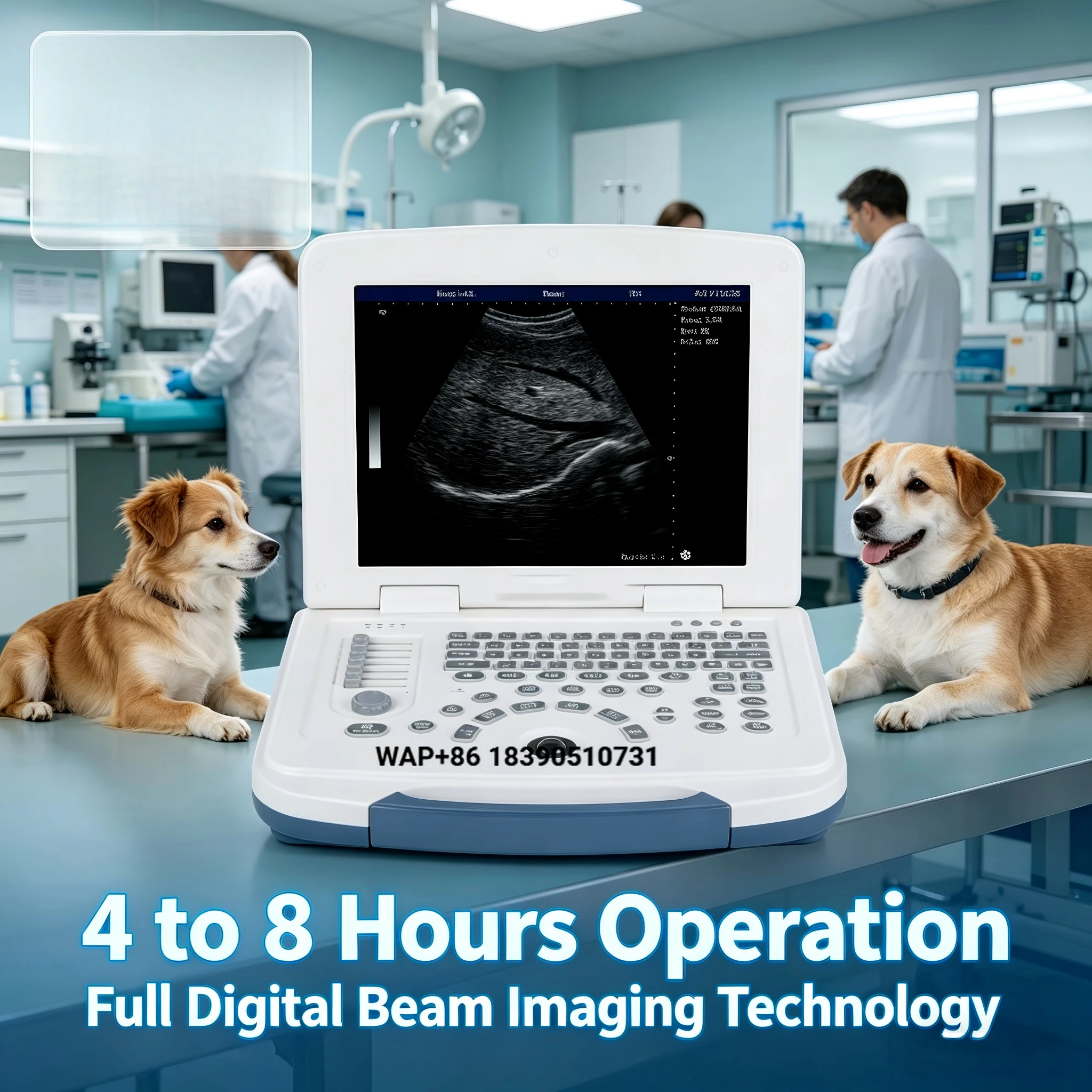 Veterinary Equipment, Portable Animal Ultrasound Machine, Laptop 12.1 LCD, Built-in Battery, Veterinary Use