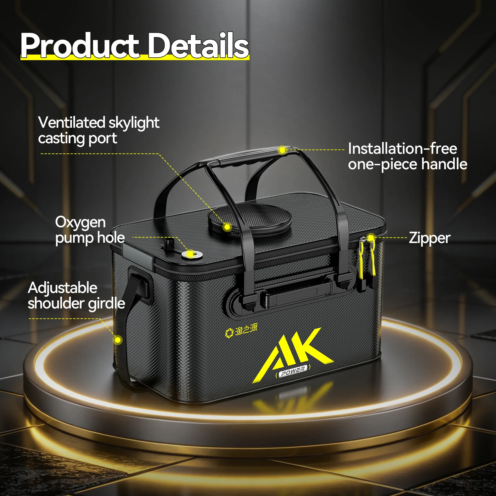 Eve Köderbox mit Belüftungspumpe Combo Wasserdichte EVA Angelbox Tragbare Tackle-Tasche für Lebende Fische – Detail 3