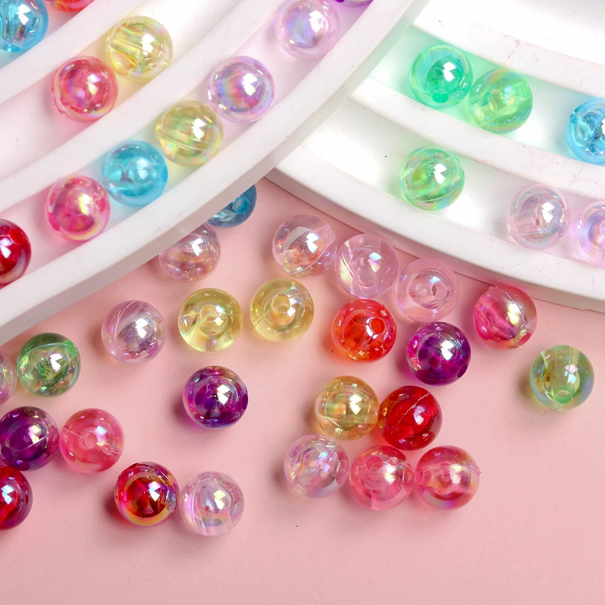 4/6/8mm 40-200Pcs Acrylic AB Color Transparent Round Loose Beads DIY Crafts Jewelry Making