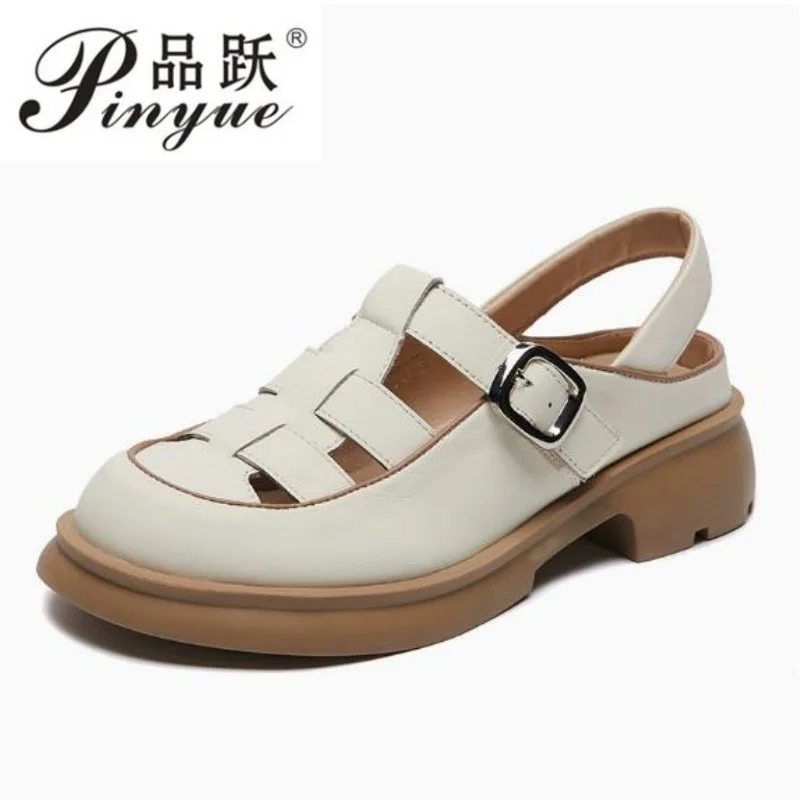 

Summer High Quality Leather Baotou Roman Sandals Ladies Retro Hollow Woven Women Sandals Platform Beach Slippers Sandalias 35-41