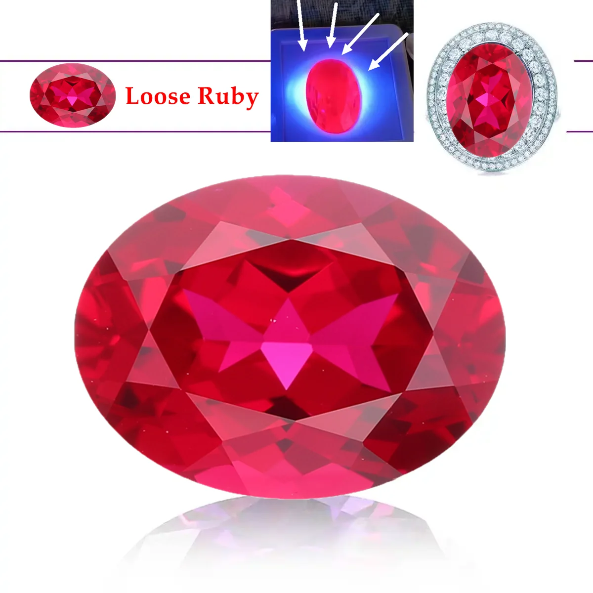 Top Ruby Glow Under UV light Test Mohs Hardness Gem Oval Faceted Cut Wholesale for Jewelry Making/Collection Precious Stone