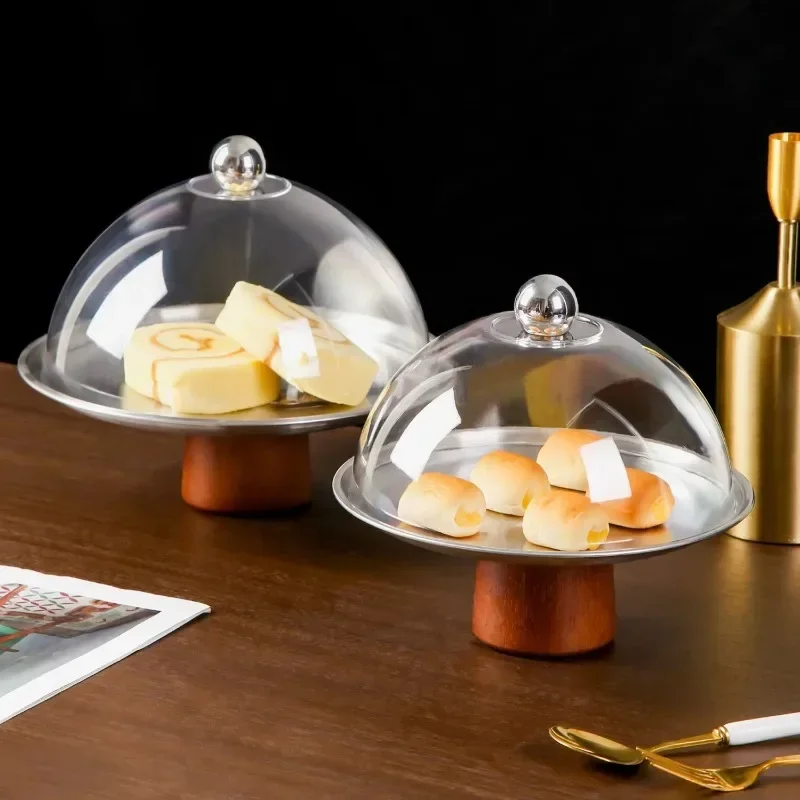 High-value Transparent Dust Cover Tray Round Food Commercial Tasting Box Pastry Fruit Afternoon Tea Snack Plate