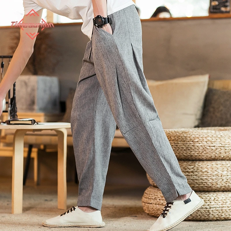 

Spring Summer Men Hippie Harem Pants Baggy Linen Boho Yoga Casual Drop Crotch Trouser Men's Casual Jogger Pants Elastic Waist