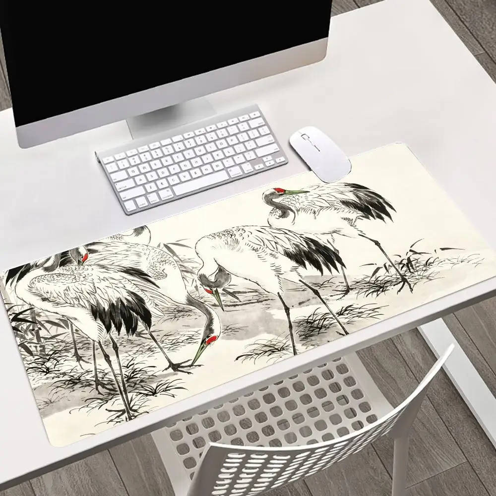 Crane and Bamboo Big Gaming Desk Mouse Pad Large Mouse Mat for Computer Game Office Work Desk Mat Gaming Mats Setup Mousepad