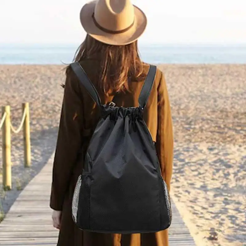 Esportes drawstring mochila saco de corda sackpack com grande capacidade ginásio nadar praia saco de esportes para mulher e homem para segurar diariamente