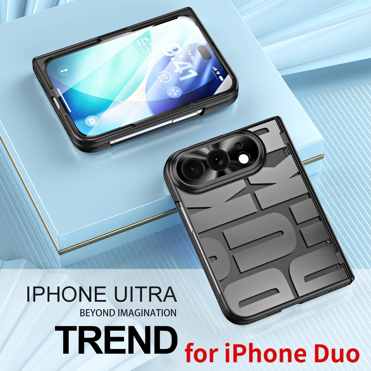 Ultra Electroplating Transparent Hinge Phone Case for iPhone Duo Shockproof Protective Cover with Screen Protect Film