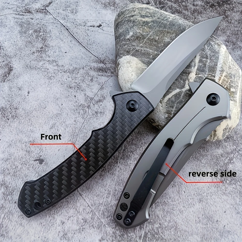 1pcs Folding Knife, Model 0450 Pocket Knife, Carbon Fiber Handle, 440 Knife Edge, Tactical Field Bearing EDC Knifes