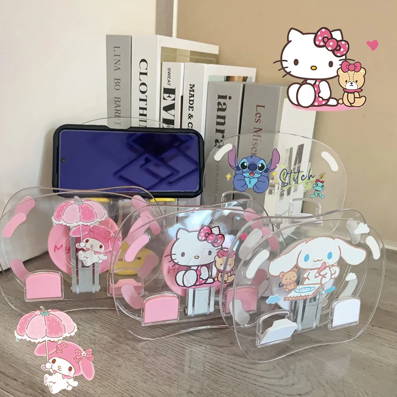 Kawaii Hello Kitty Mobile Phone Stand Kuromi Rotating Desktop Phone Holder Tablet Telescopic Holder Drama Watching Artifact Gift