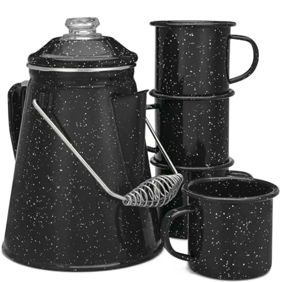 

Classic Enamel Set Coffee Percolator and Mugs — The Most Nostalgic Camping Coffee Pot Now Modernized [ Enamel 12 Cup Percolator