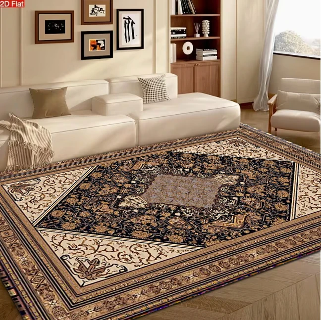 Classic Vintage Persian Oriental Medallion Border carpet flooring, Antique Traditional Floral Motif Print Area Rug for Living Room Bedroom Home Interior