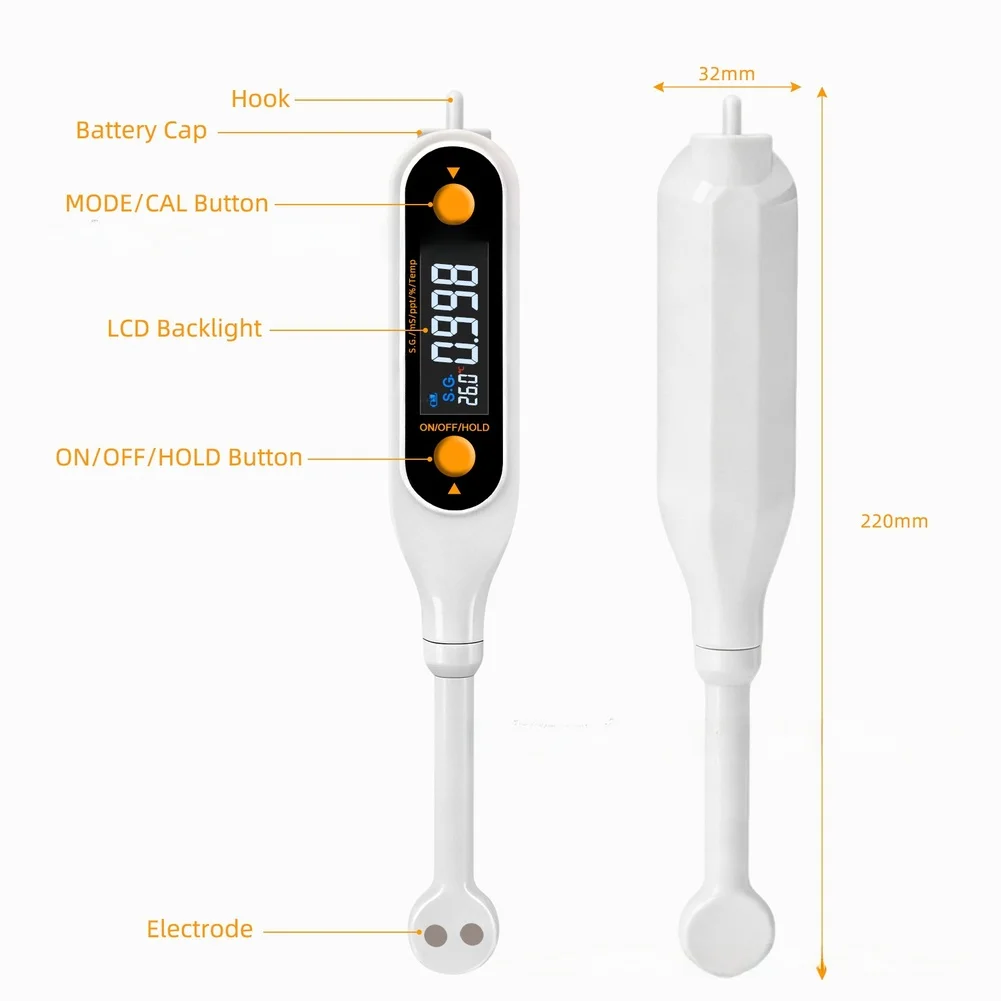 Digital 5-in-1 Salinometer for Food Safety Testing: Salt Content Conductivity Specific Gravity and Temp Measurement