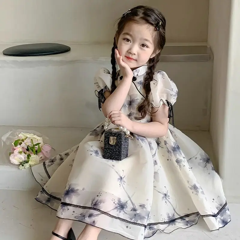 Elegant Fashion Harajuku Slim Fit Dresses Loose Casual All Match Princess Dress Textile Printing Retro Short Sleev Floral Dress