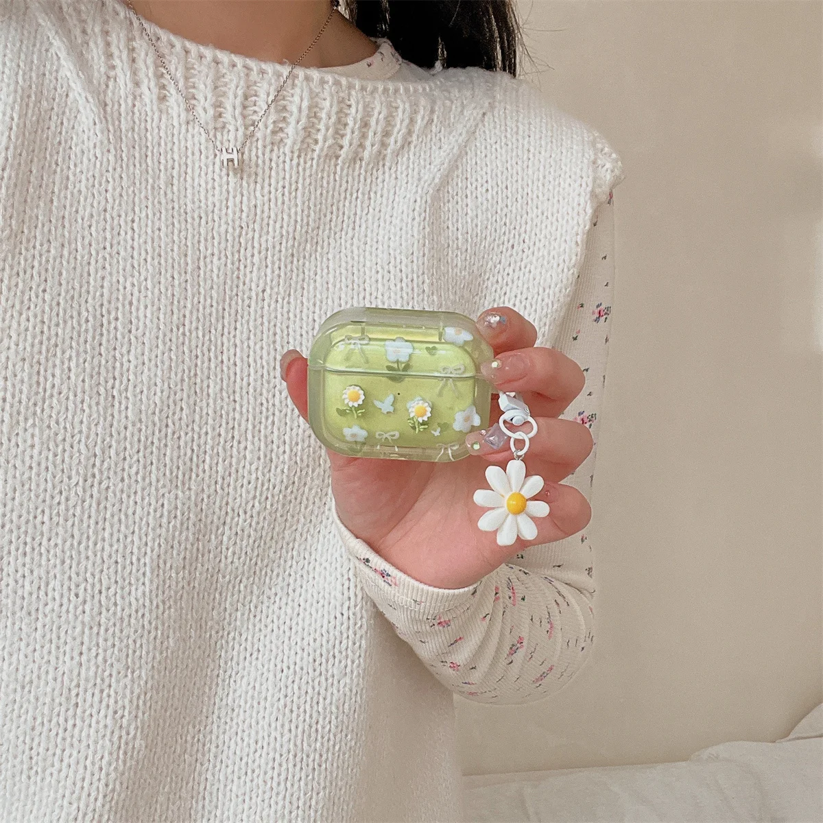 حافظة سماعات أذن لأجهزة AirPods 4st/3rd/2nd/1st مع سلسلة مفاتيح، غطاء سماعة رأس بتصميم عباد الشمس اللطيف لأجهزة AirPods Pro/Pro 2