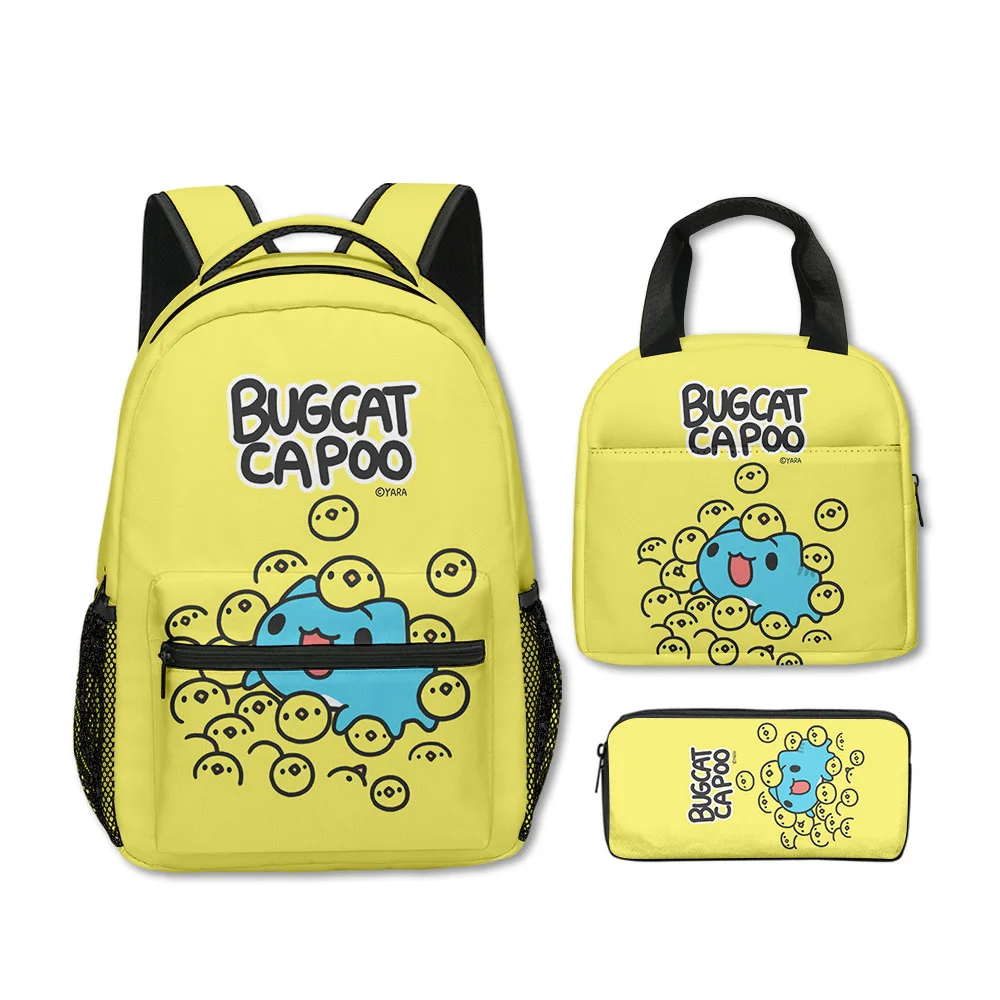 Lusso popolare divertente Bugcat Capoo 3D stampato 3 pezzi / set borse da scuola zaino da viaggio per notebook borsa da pranzo portatile astuccio