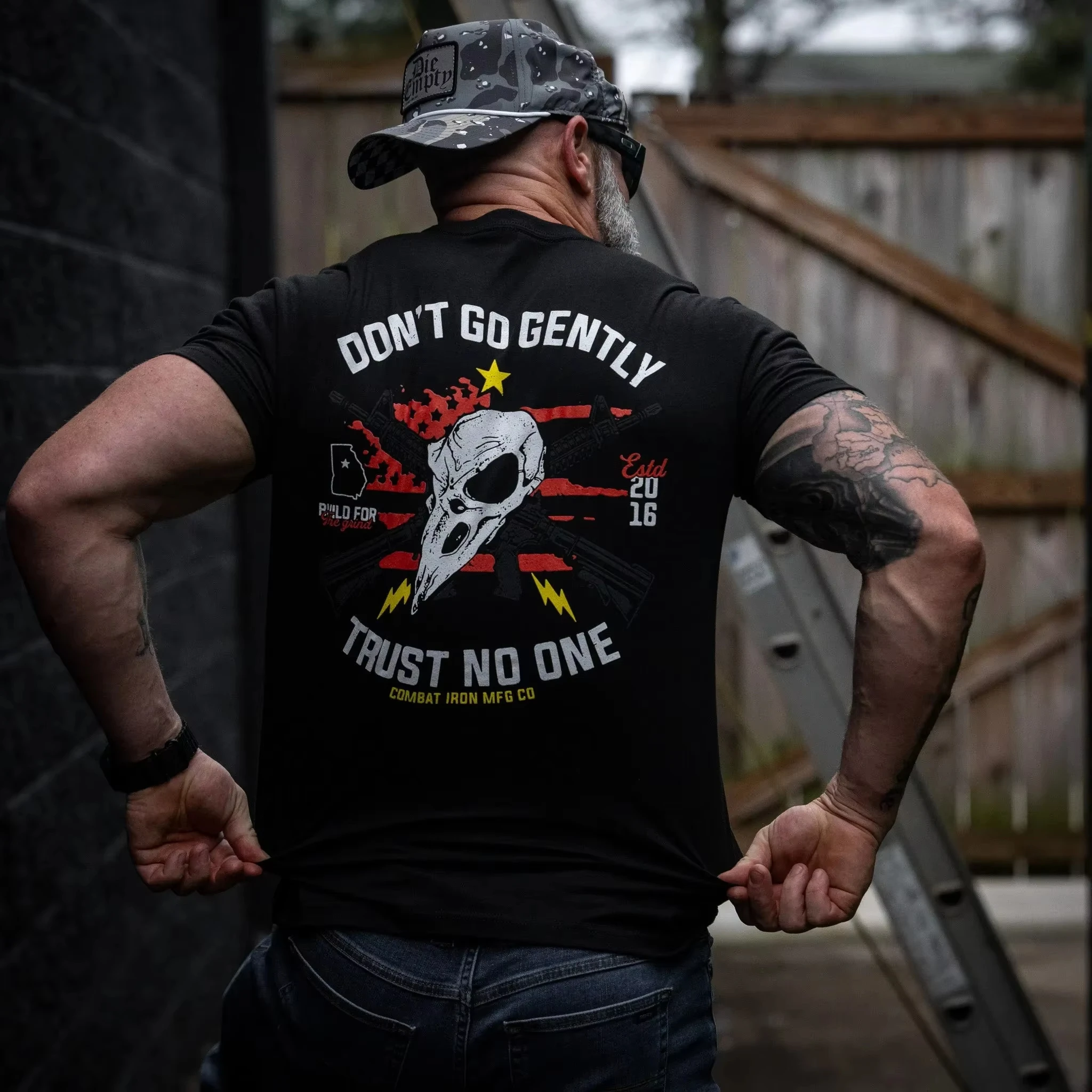 Unisex Graphic T Shirt Combat Tactical Co Crow Skull Cross Rifle Double Side Print Don't Go Gently Trust No One Slogan