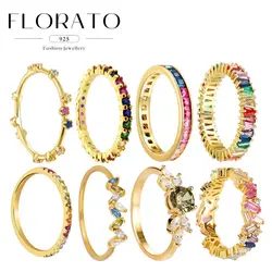 18K Gold-PlatedฝังโลหะเรขาคณิตสีสันZirconแหวนคริสตัลหมั้นแหวนเครื่องประดับงานแต่งงานสําหรับของขวัญสตรี