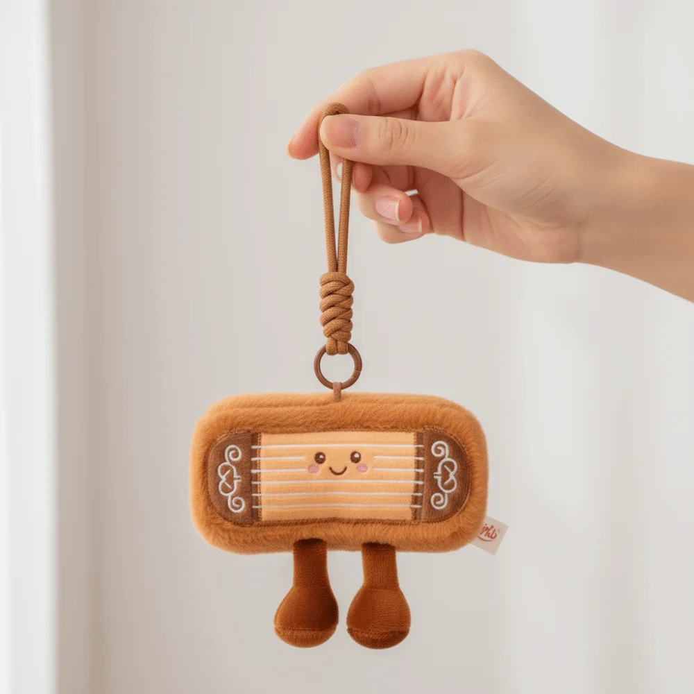 Mochila pingente instrumento simulado chaveiro recheado macio chinês cítara pingente kawaii conforto guzheng pingente presentes