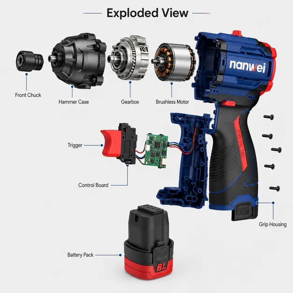 3450RPM High Torque Lightweight Impact Driver Durable Anti-slip Handle Electric Screwdriver with Working Light