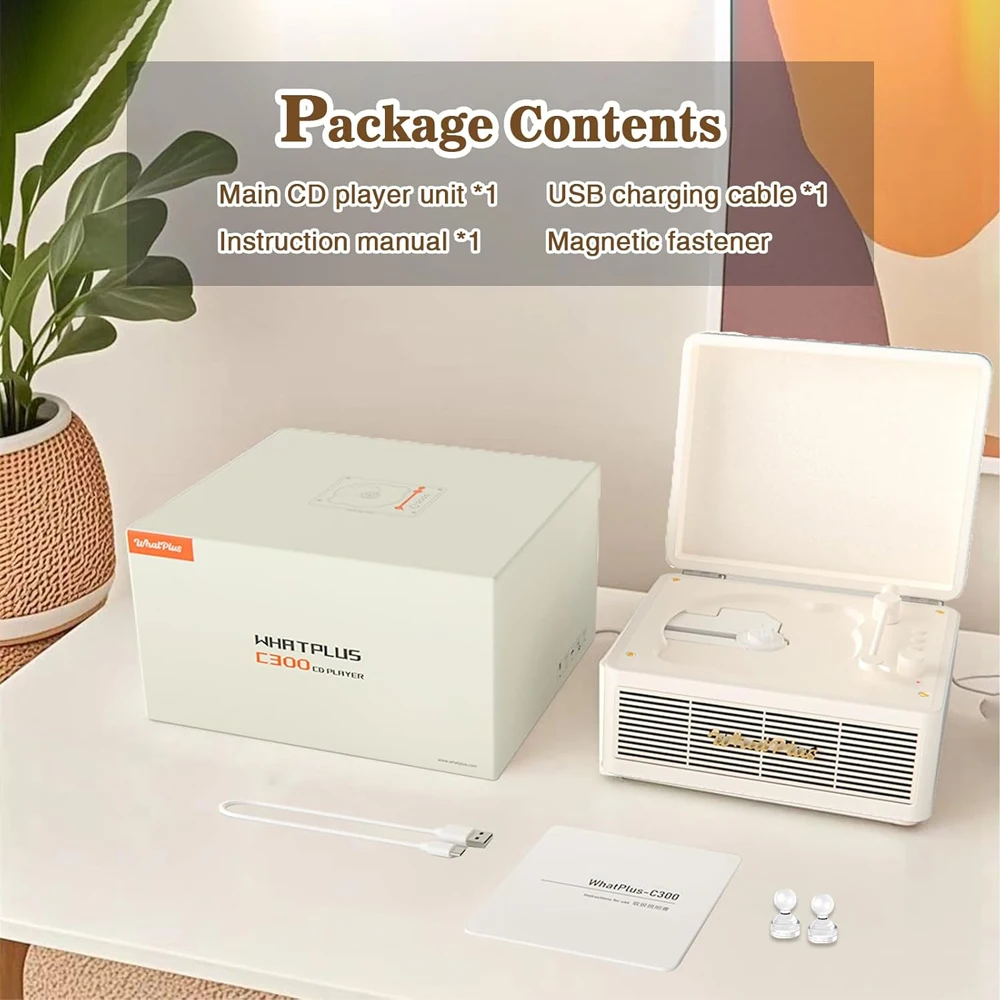 WhatPlus C300 Retro CD Player with High Resolution Sound Quality