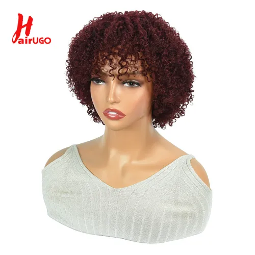 Imagen 1 del producto Pelucas de corte Pixie rizado 99J resaltan P4/30 pelucas de corte Pixie de cabello humano rizado 180% Jerry rizado Ombre máquina pelucas de cabello humano Hairugo