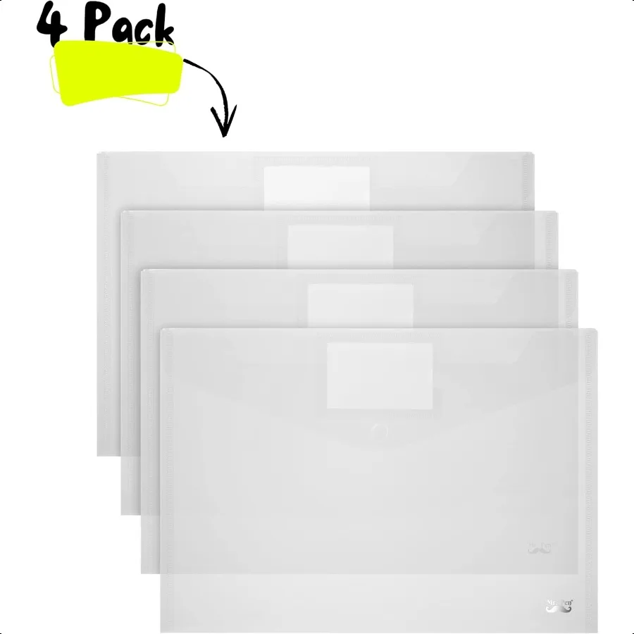 Clear Plastic Envelopes 4 Pack A4 Letter Size Plastic Envelopes with Snap Closure Poly Envelopes Clear Plastic Folders Plastic