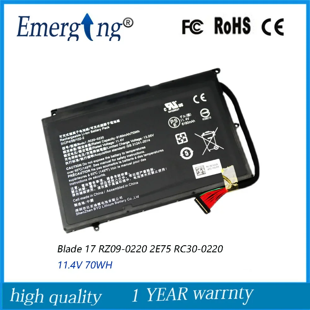 11.4V 70WH RC30-0220 RZ09-0220 Laptop Battery For Razer Blade Pro GTX 1060 17.3