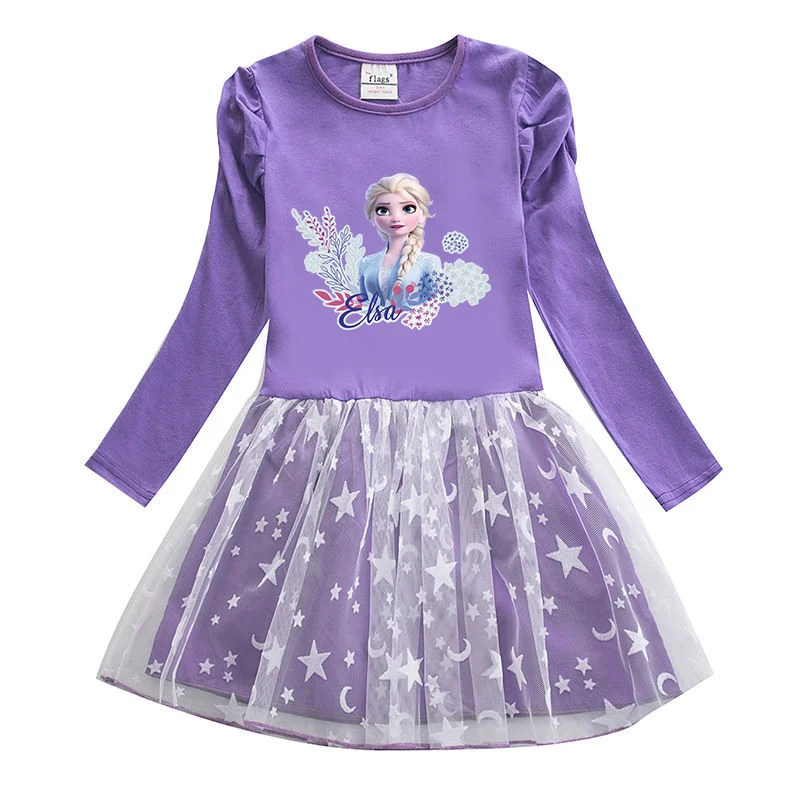 Elsa Princess Cosplay Costume for Girls Toddler Baby Cartoon Print Tulle Dress 2023 Spring Summer New Cake Dress