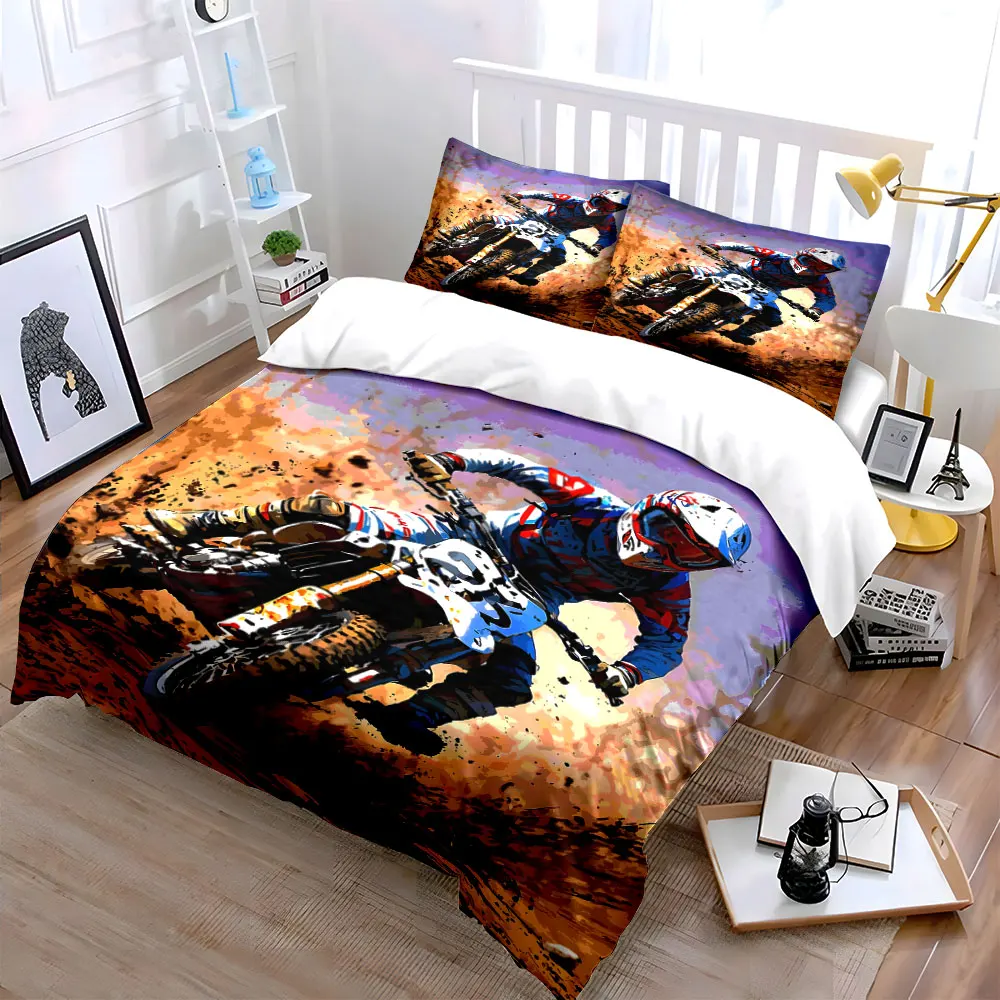 Off-road biker racing in mud Bedding Set for Kids Luxury Gift 3pcs Digital Print Comforter Set Soft Comfortable Breathable