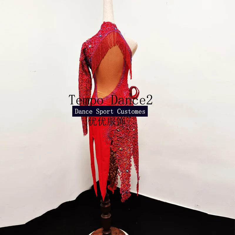 Red Latin Dress Women Competition Salsa Rhythm Latin Rumba Dance Dress New Latin Dance Competition Dress Tanzkleid Latein Kinder