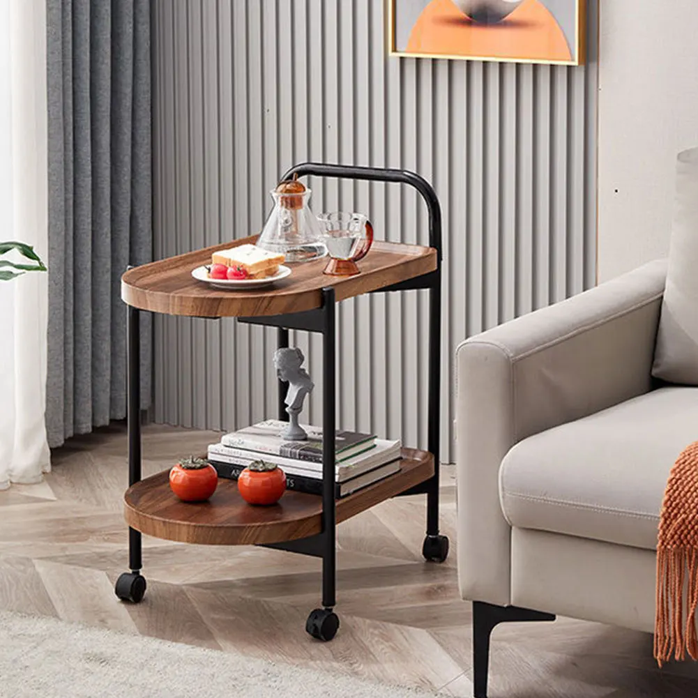 

Передвижной маленький столик из орехового дерева на колесиках, элегантный кофейный столик для угла отдыха, с полкой большой вместимости для книг, чая, вазы