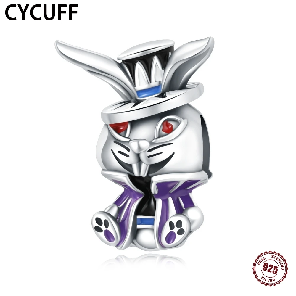 

CYCUFF 100% настоящие подвески из стерлингового серебра S925, бусины с волшебным кроликом, подходят для оригинального тонкого браслета, ожерелья, изготовления ювелирных изделий, подарки своими руками