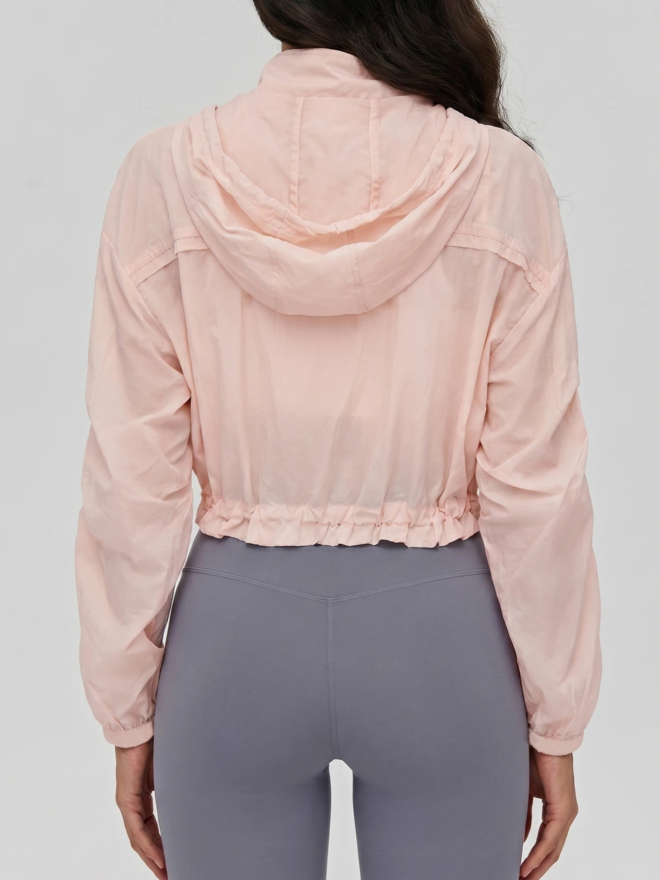 Women Loose Short Yoga Jacket Lightweight Sun Protection Coat Long Sleeve Casual Outdoor Sports Fitness Tops