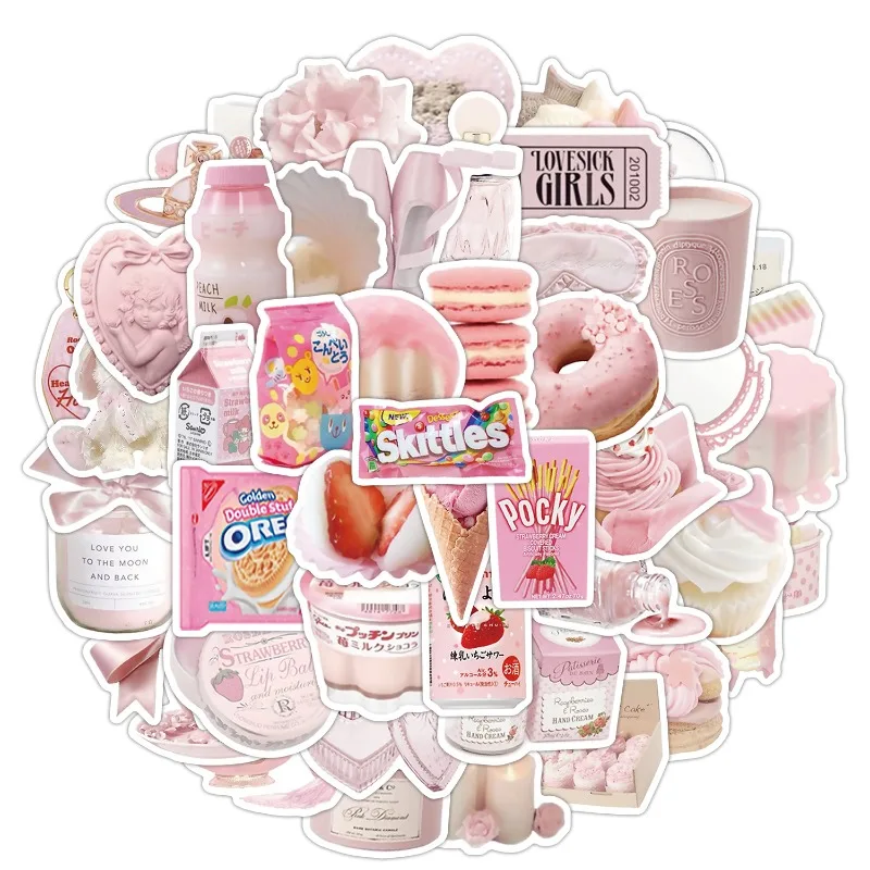 สติกเกอร์ลายกราฟฟิตี้สไตล์ INS สีชมพู 50 ชิ้น รุ่นใหม่ ปี 2025 สำหรับตกแต่งแก้วน้ำ คอมพิวเตอร์ กระเป๋าเดินทาง สมุดบันทึก กันน้ำ