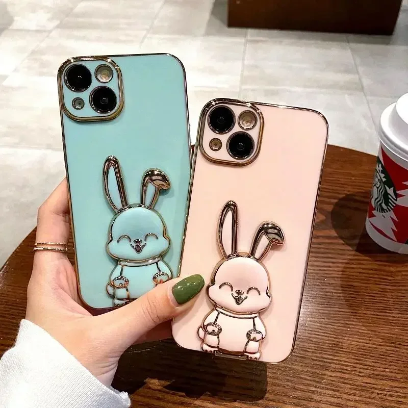 Cute Rabbit Holder Stand Phone Case For OPPO Reno 12 11 10 Pro 9 8 7 6 5 4 Lite 3 11F 2F 2Z 4Z 5Z 6Z 7Z 8Z 8T 4G 5G Soft Cover