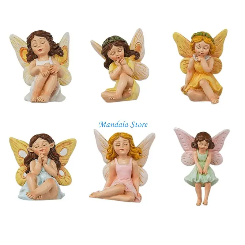 

U2JC 6Pcs Flower Fairies Resin Garden Statues Handcrafted Outdoor Resins Decoration for Landscape Desktop