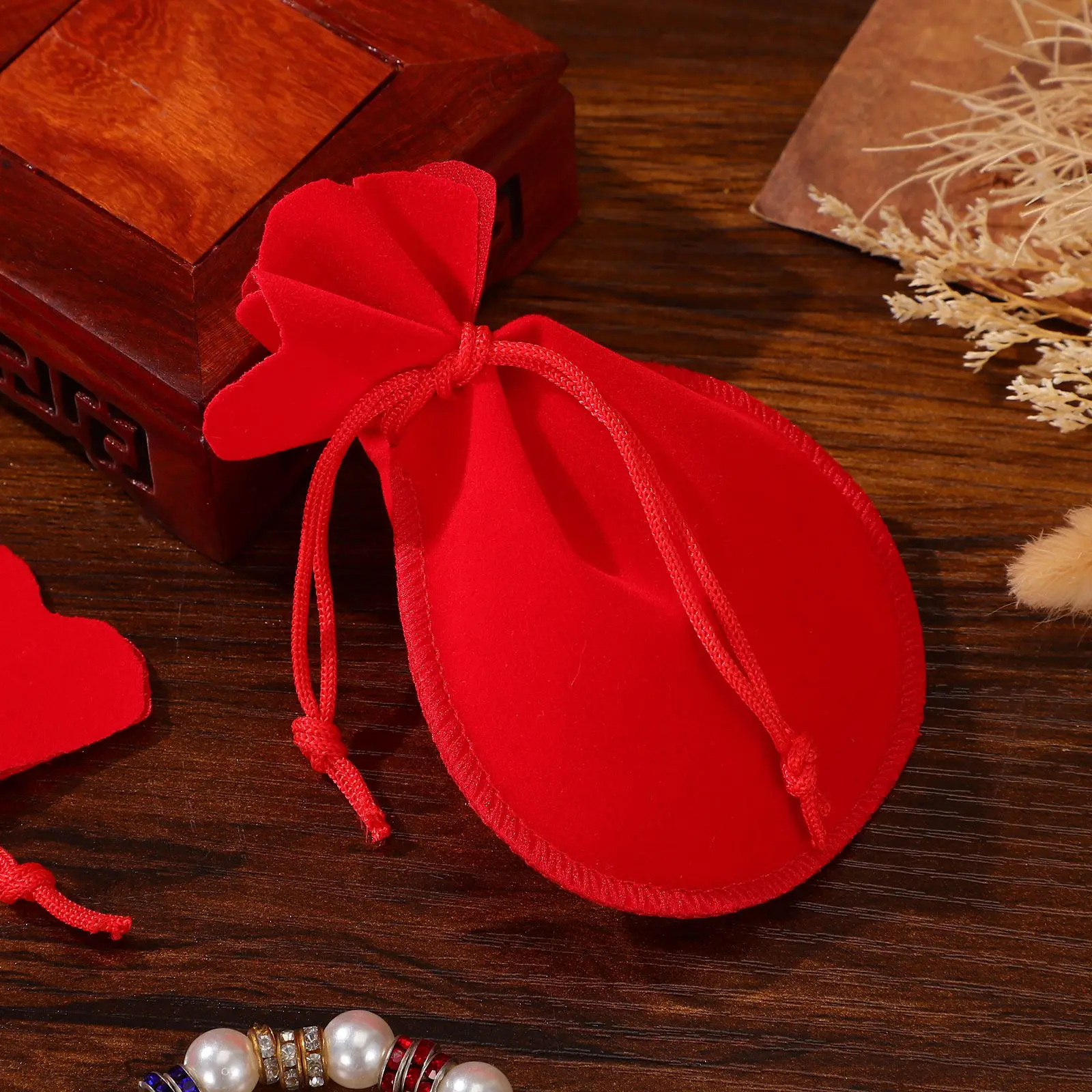 20Pcs Calabash Jewelry Bags Elegant Flannel Drawstring Pouches 9x12cm for Wedding Favors Christmas Party Gift Bags