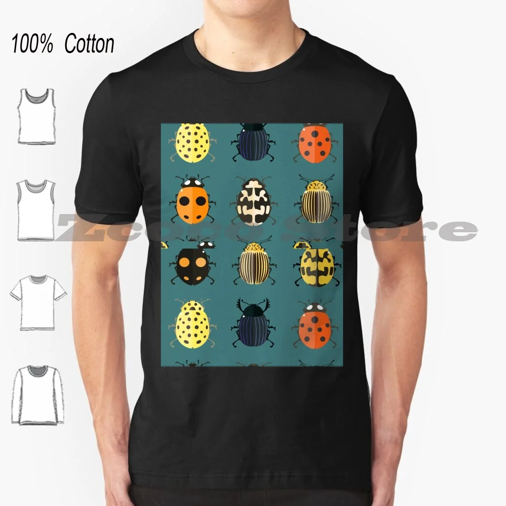 

Cute Bugs. 100% Cotton Men And Women Soft Fashion T-Shirt Bug Ladybird Scarab Insect Flat Cite Color Trendy Cartoon