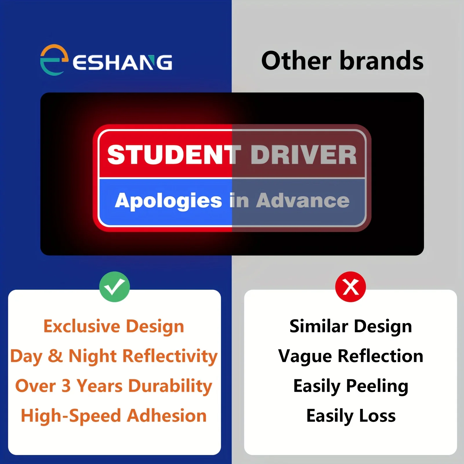1 個の学生ドライバーマグネット、車用、学生ドライバーはお待ちください、磁気反射性の初心者ドライバーバンパーステッカー