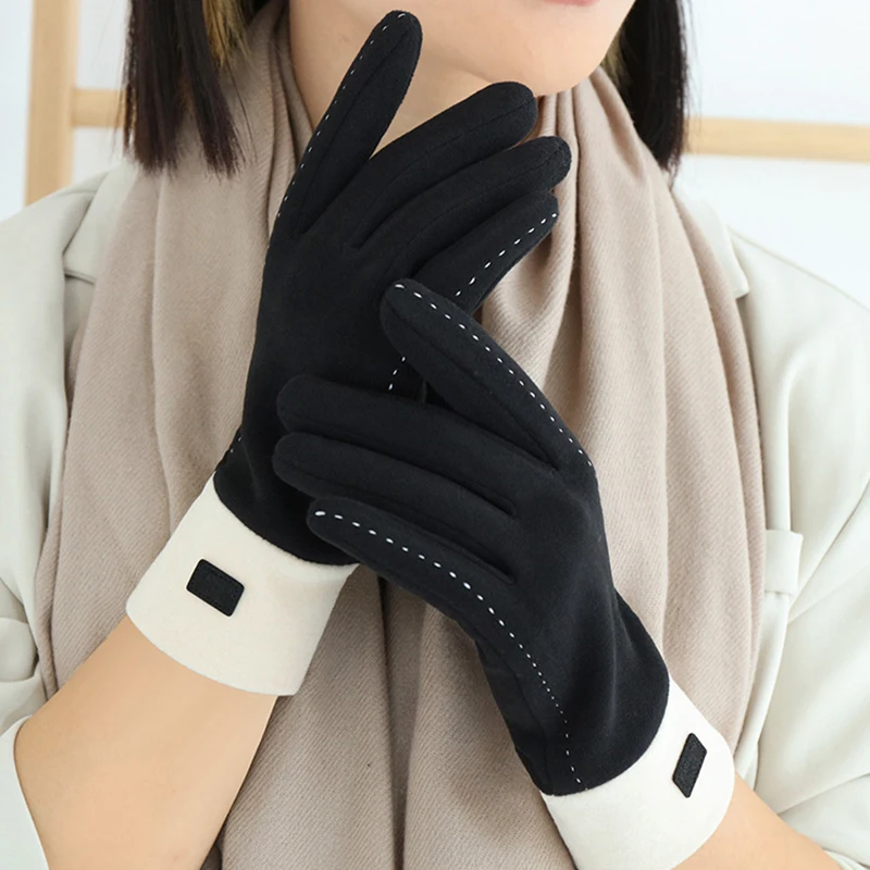 Guantes de cachemir para mujer, manoplas de estilo Simple para ciclismo, elegantes y a prueba de viento, para mantener el calor en pantalla táctil, Otoño e Invierno