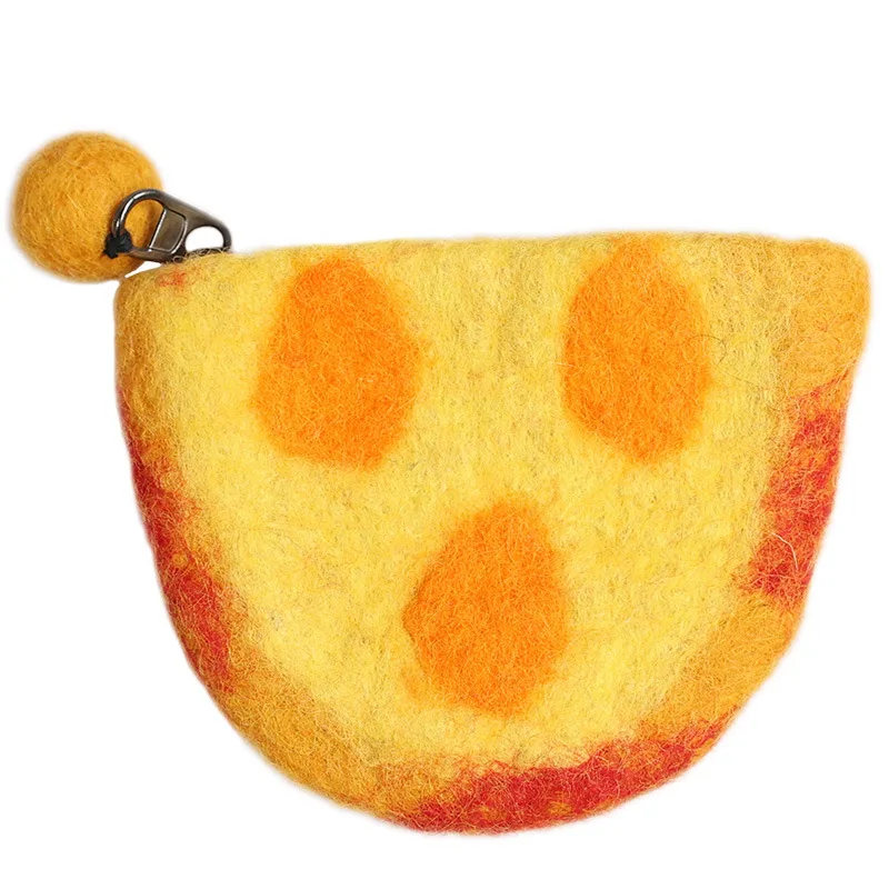 Wool Felt Orange Coin Purse Card Holder Cute Plush Hand-Held Coin Purse