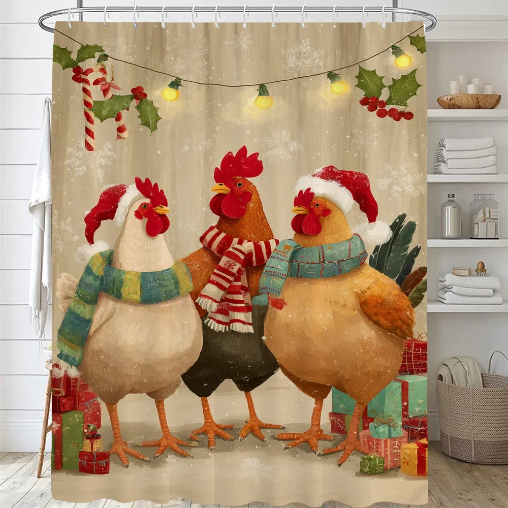 Christmas Shower Curtain With Hooks Country farmhouse chicken Bathroom Curtain home Christmas Holiday Decorative Curtain