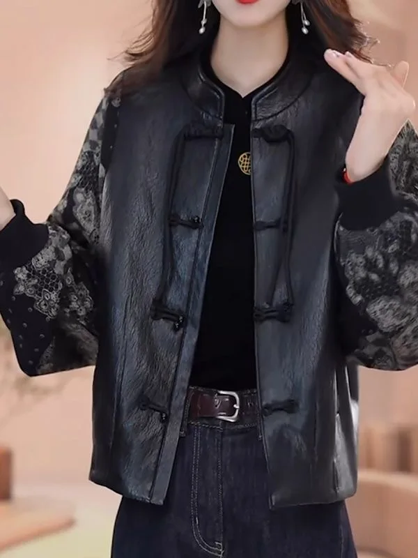 

Новая китайская женская кожаная куртка свободного кроя с эффектом похудения, укороченная, с длинными рукавами, воротником-стойкой
