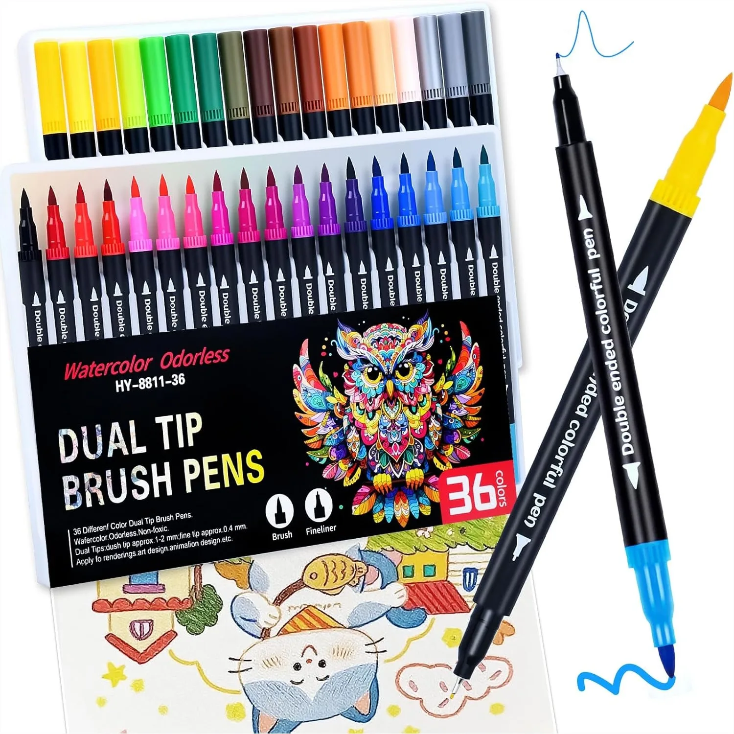 

36 Colors Dual Tip Art Markers Set for Adult Coloring Books, Quick Drying Water Based Pens for Painting, Calligraphy, Doodling