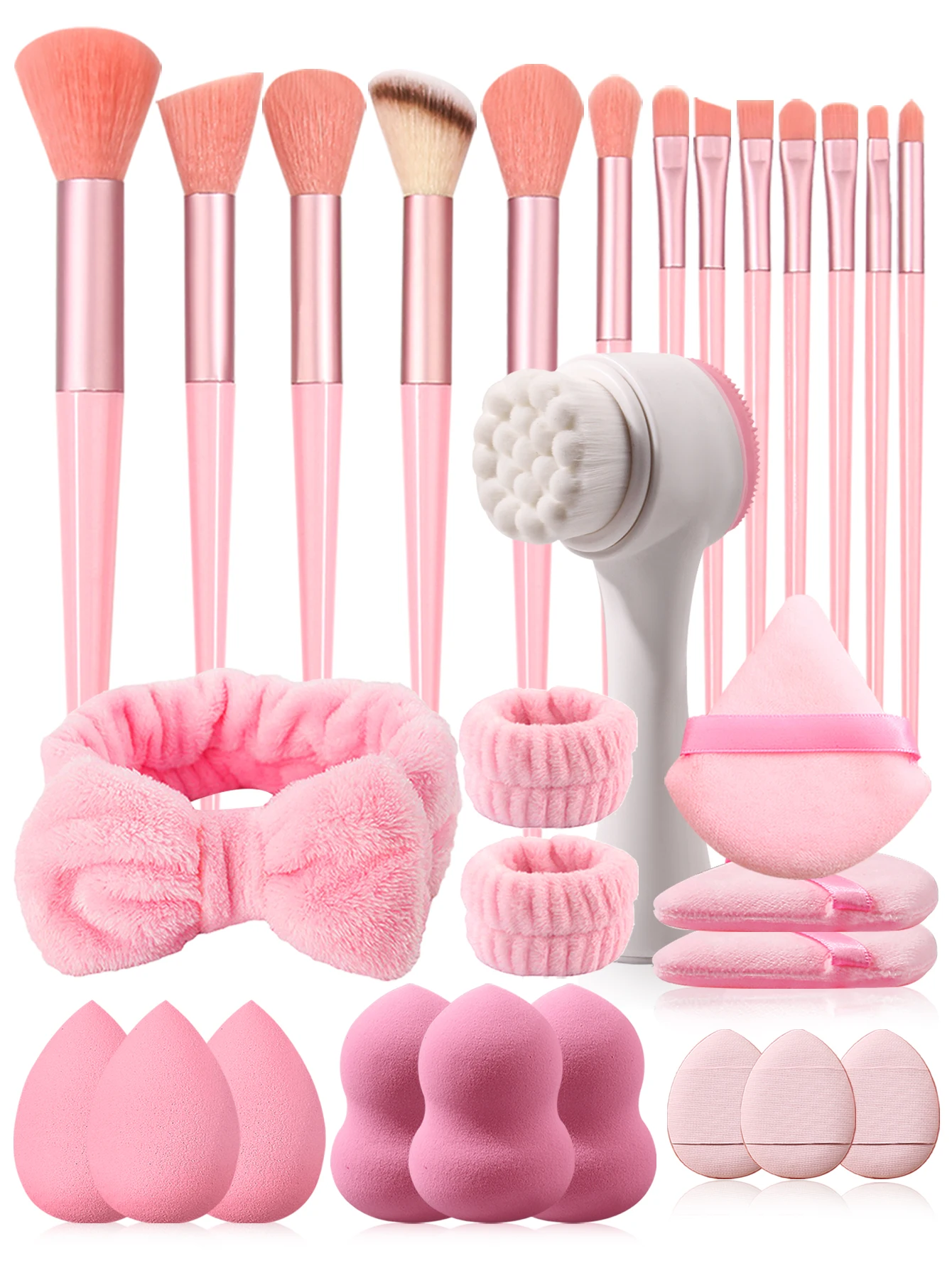 29pcs Tool Kit 13pcs Makeup Brush With 12Pcs Makeup Sponge Set&Face Wash Brush& Headband Wristband Make Up Accessories