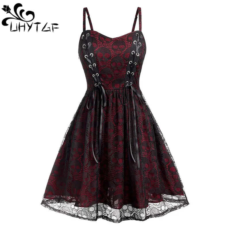 

Женское платье на бретелях, черное платье в готическом стиле с сетчатыми вставками, без рукавов, модель 2928,