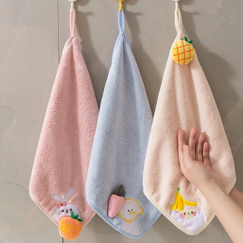 Cartoon Animal Hand Towel Soft Skin-friendly Embroidered Handkerchief Absorbent Quick-Drying Kitchen Bathroom Cleaning Dishcloth