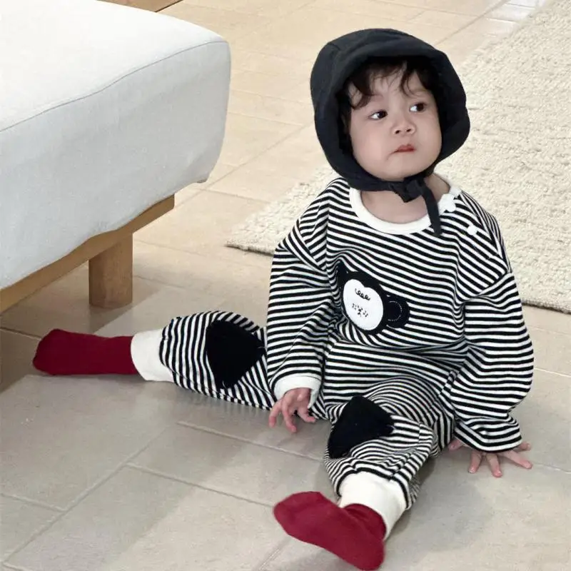 

Infant Boys Cute Cartoon Sweatshirt + Pants 2pcs Suit Toddler Casual Striped Set 2025 Autumn New Baby Long Sleeve Clothes Set