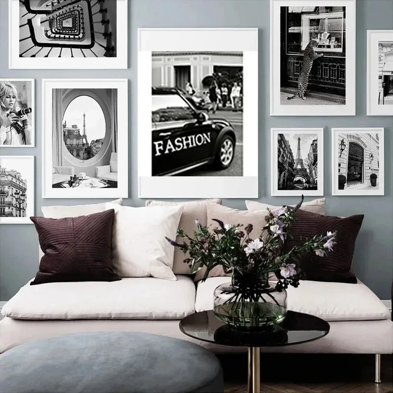 Modern Pop Wall Art Paris Fashion Tower Vintage Girl Black and White HD Canvas Print Poster Home Living Room Bedroom Decoration