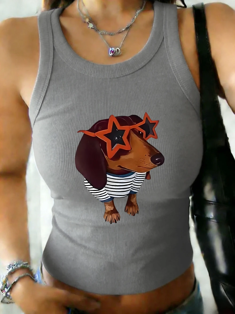 Lustige Dackel-Hunde-Drucke, Damen-Tanktop mit O-Ausschnitt, Basic-Tanktop aus elastischer Baumwolle, Sommer-Tanktop mit schmaler Passform, weiche, ärmellose Weste