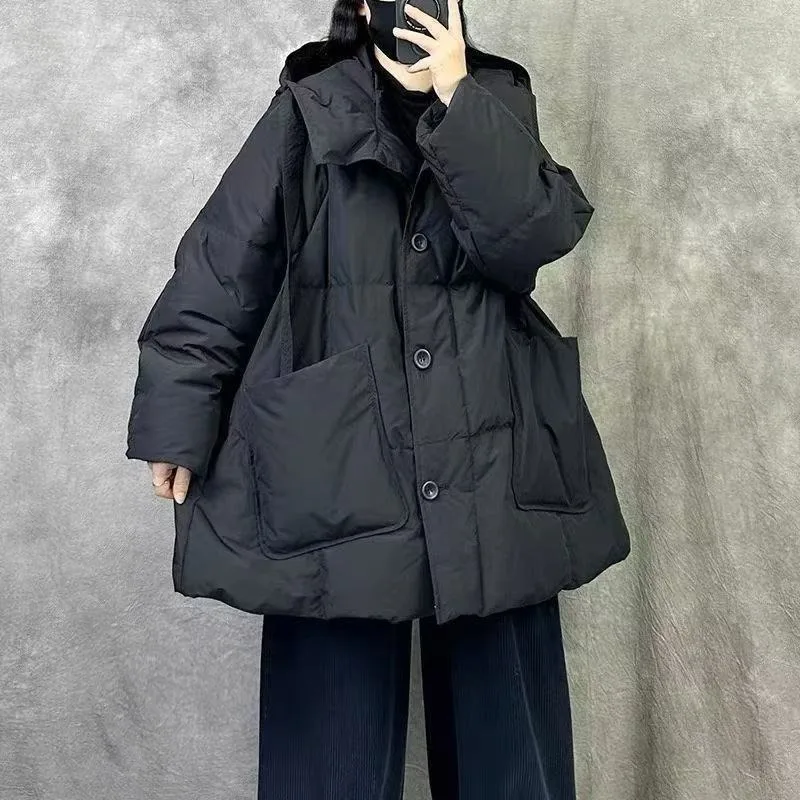 عارضة بطة أسفل بسيط نمط جديد مقنعين منتصف طول أنيق فضفاض جيب الشتاء سترة الراقية المألوف والدافئة أسفل سترة #3